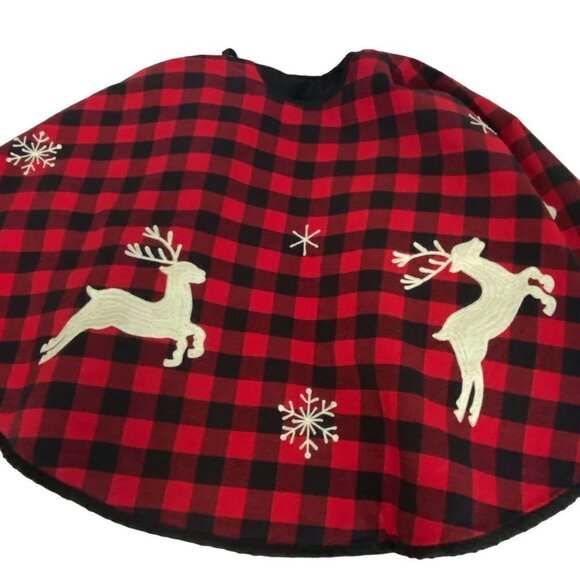 Buffalo Check Treeskirt Rustic Holiday Decor Reindeer Snowflakes - Picture 7 of 10
